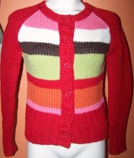 Takeout Ladies S Sweater Cardigan Red/Colors Stripes Casual