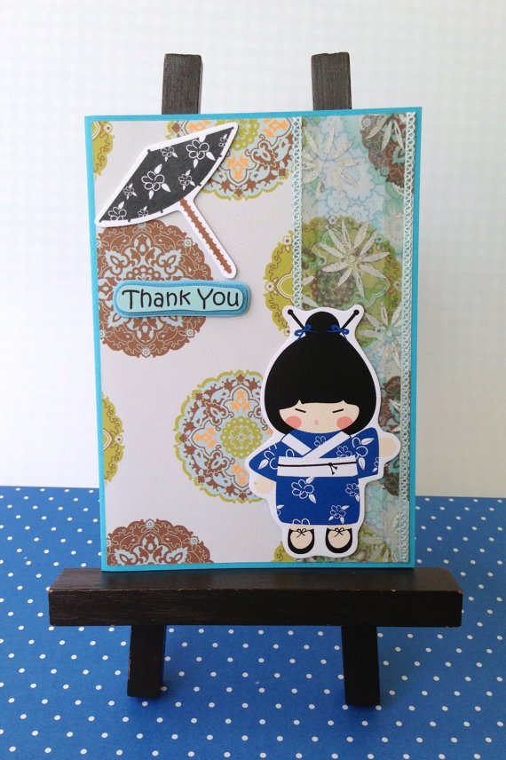 Thank You Card - Blue Kimono Japanese Girl