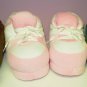 SLIPPERS HAPPY FEET PINK AND WHITE TENNIS SHOE STYLE HOUSE SLIPPERS SIZE KIDS SMALL NEW