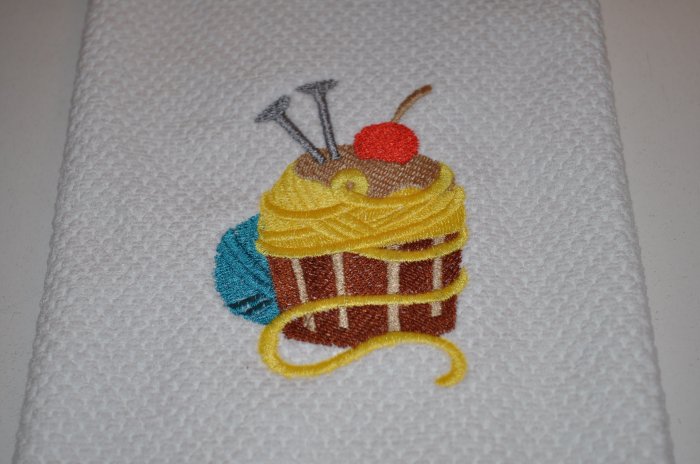 Crafty Cupcake "Yarn & Needles" Kitchen Dishtowel