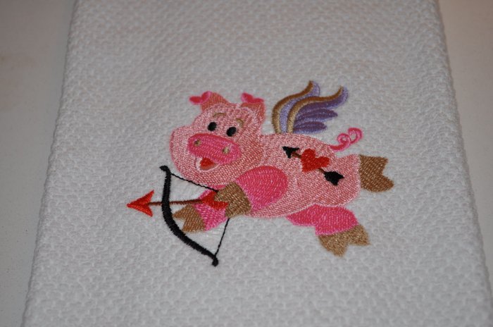 "Cupid Pig" Valentines Day Kitchen Dishtowel