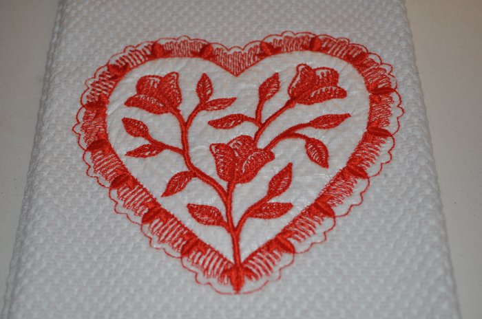 "Floral Heart" Valentines Day Kitchen Dishtowel