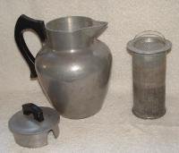 FRENCH STYLE WAGNER WARE ALUMINUM COFFEE POT W/BASKET