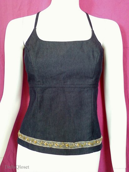 BEBE Denim Halter-Top Criss-Cross Tie-Back - Size 2