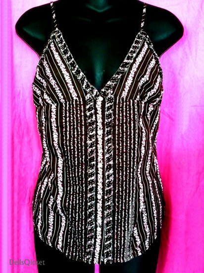 GUESS Brown Cotton Rhinestone Button Cami - Size Large