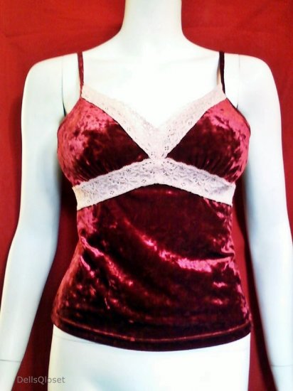 ***SOLD***MODA INTERNATIONAL/Victoria's Secret Red Velvet Underwire Padded Cami - Size Small