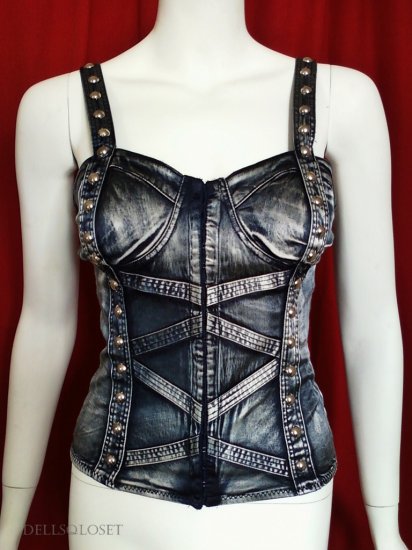 *NWT* ENTRY Blue Faux-Denim Hook & Eye Corset Top - Size Large
