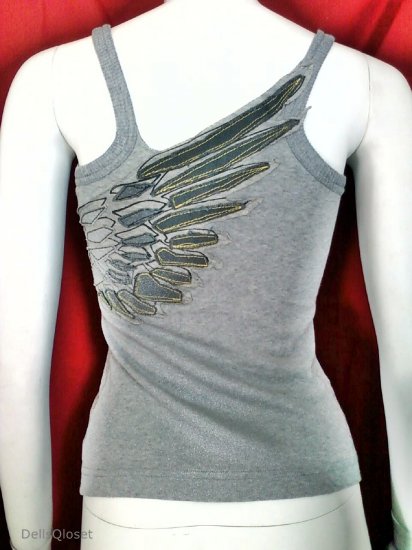 MISS SIXTY Gray Tank Top With Wing Logo Applique - Size Medium