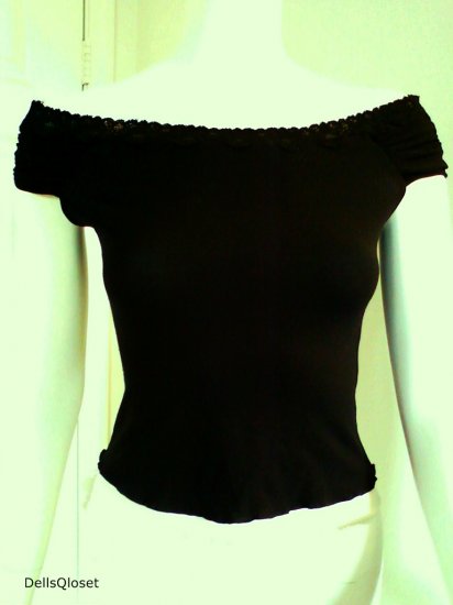 *SOLD*BEBE Black and White Off-Shoulder Stretch Top - Size Medium