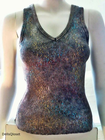 BEBE Black Distressed Glitter Grunge Tank Top - Size Small