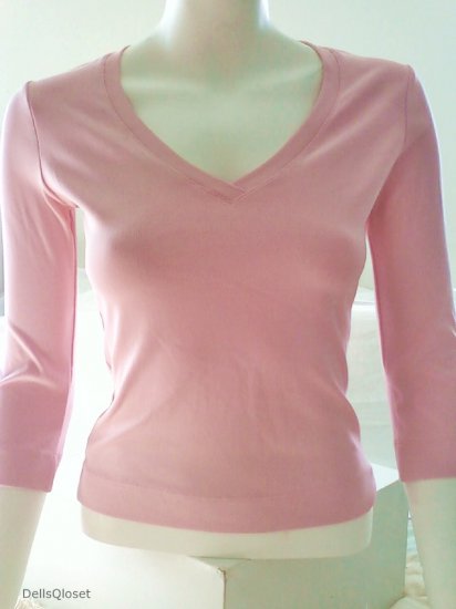 *SOLD*BEBE Pink 3/4 V-Neck Stretch Knit - Size Small