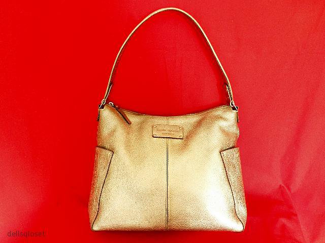 KATE SPADE Gold Metallic Yardley "Serena" Pebbled Leather Shoulder Bag Handbag