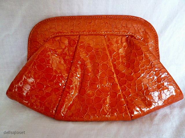 *NWOT* LAUREN MERKIN "Lucy" Orange Croc-Embossed Leather Clutch Bag