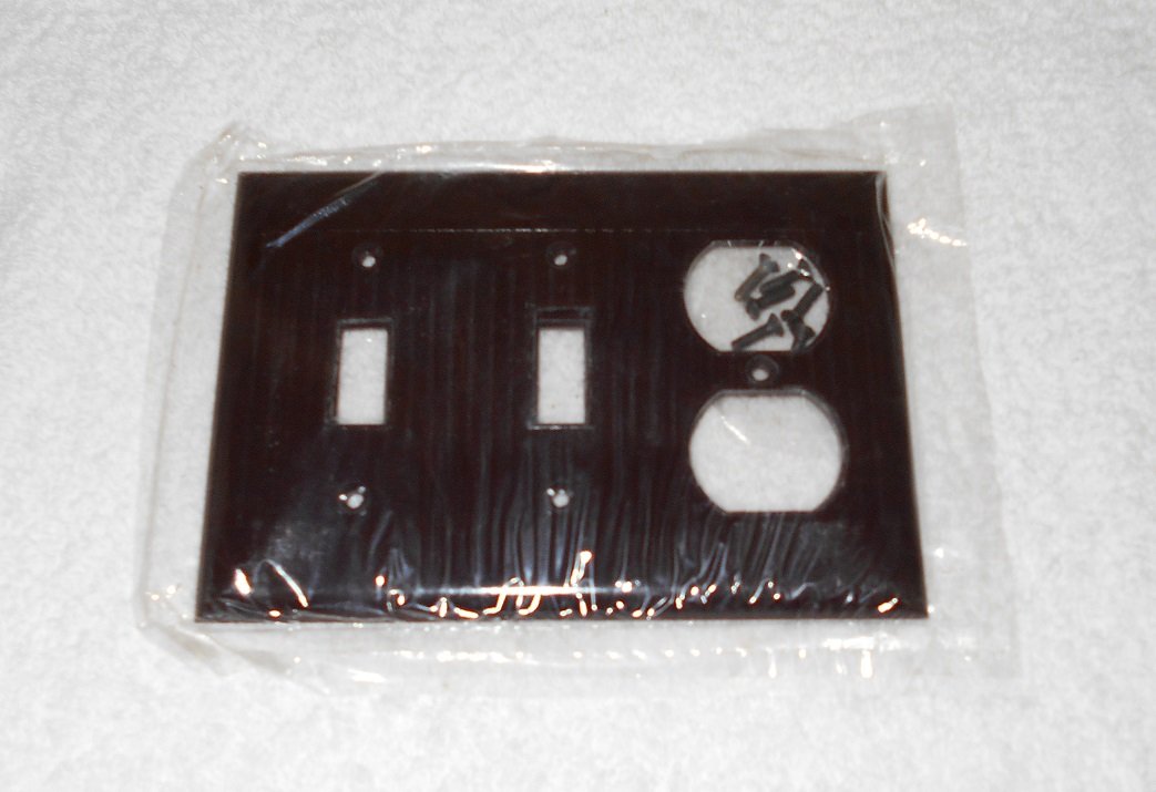 Sierra Electric - Double Switch, Single Outlet Wallplate - Fluted - Brown Bakelite - Vintage - New