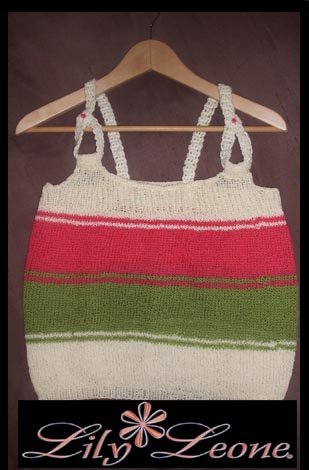 Designer S.Alaksa Olive,Coral and Cream handknit tank