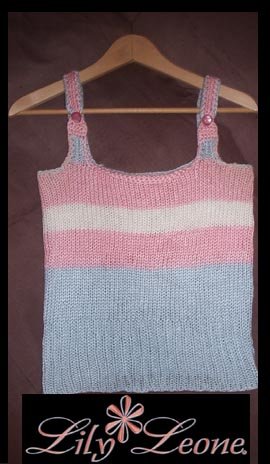 Designer S. Alaksa Pink, Powder blue and white handknit tank.