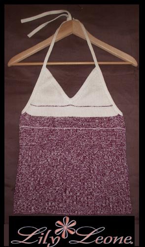 Burgundy and white halter tank.