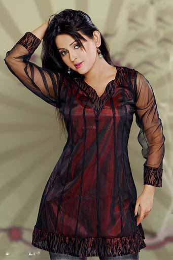 Black Georgette fabrics with Long length sleeve Tunic/top