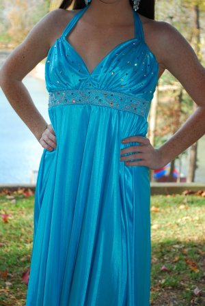 Great Aqua Blue Satin Cocktail Dress Evening Dress