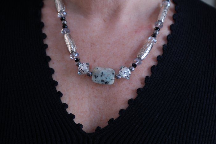 Speckled Agate Stone with Glass Beads Necklace