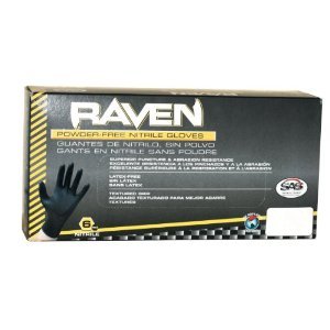 Raven Black Nitrile Powder Free Gloves - (Size L)