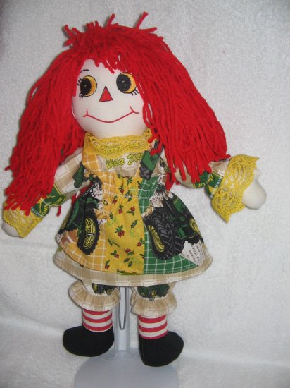 15" Handmade Double Sided Raggedy Ann in John Deere Outfit