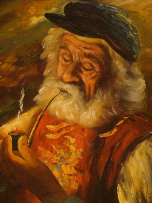 VINTAGE PAINTING OF EARLY SEAMAN SMOKING A PIPE