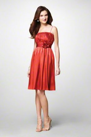 FB0024 Spaghetti Strap A-line Knee-lengh Satin Bridesmaid Dress