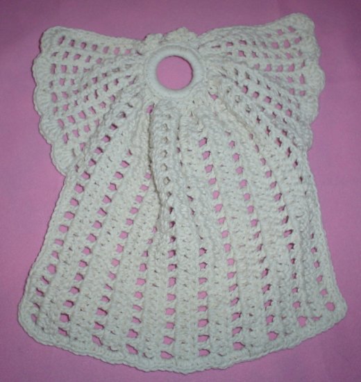 White Cotton Crocheted Faucet Angel Dishcloth