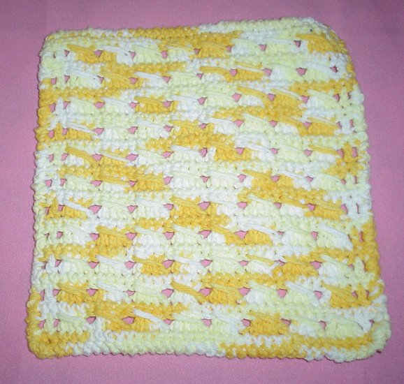 Yellow and White Crocheted Dishcloth