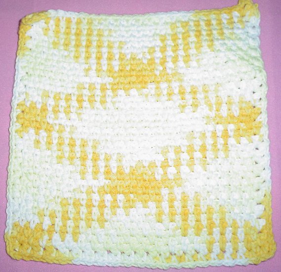Yellow and White Crocheted Dishcloth