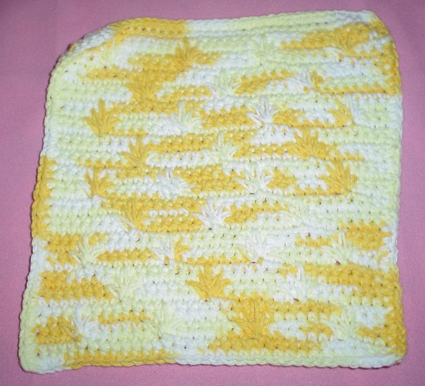 Yellow and White Crocheted Dishcloth