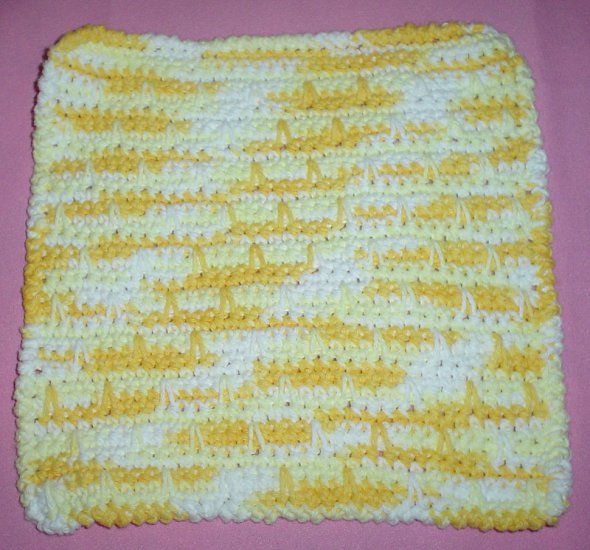 Yellow and White Crocheted Dishcloth