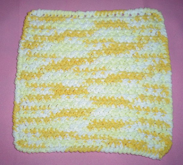 Yellow and White Crocheted Dishcloth