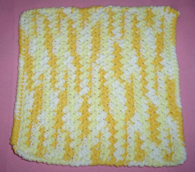 Yellow and White Crocheted Dishcloth