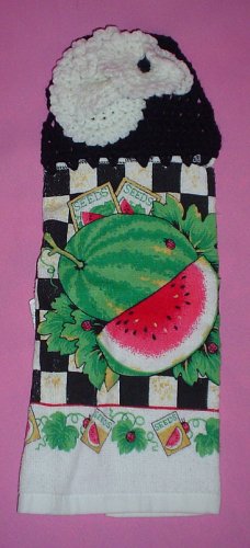 Crocheted Hanging Buttonless Dishtowel Watermelon