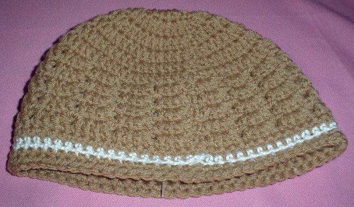 Boys Tan with White Stripe Beanie Hat