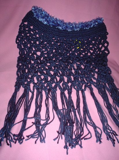 Navy Lacey Girls Poncho with Fur