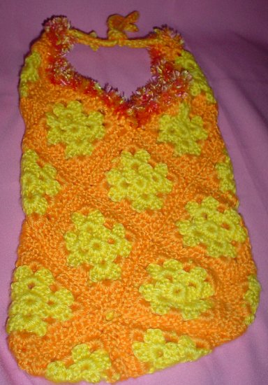 Granny Square Beach Bag Orange and Yellow with fur