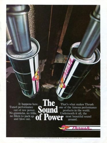 Vintage THRUSH Mufflers "The Sound of Power" 1973 Advertisement +Bonus Ad FREE!