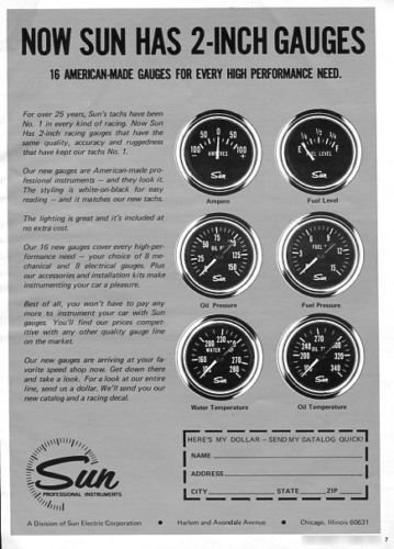 Vintage SUN PROFESSIONAL INSTRUMENTS 2" Gauges 1973 Advertisement +FREE Ad!