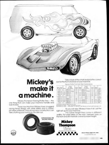 Vintage MICKEY THOMPSON TIRES 1973 Advertisement +FREE Ad!