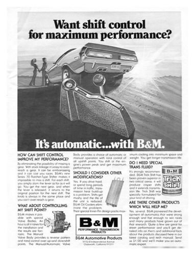 Vintage B&M Automotive Shifters 1973 Advertisement CA, +Bonus Ad FREE!