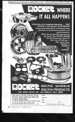 Vintage ROCKET RACING WHEELS 1973 Advertisement Los Angeles CA, +Bonus Ad FREE!