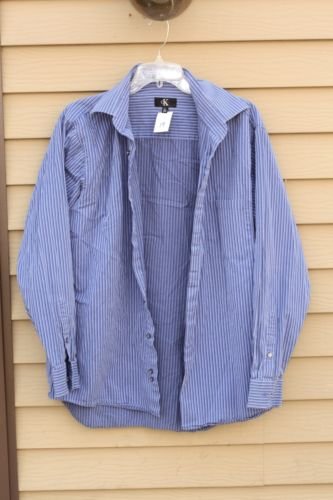 Men's CALVIN KLEIN 100% Cotton Large Lg L Multiple Blue Striped Shirt