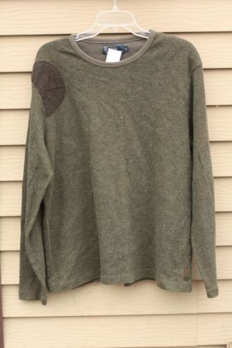 Men's Polo by Ralph Lauren Shirt Moss Green color XL Crew Neck, Long Sleeve