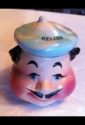 Unique French artist face with removable hat RELISH container! Very cool.