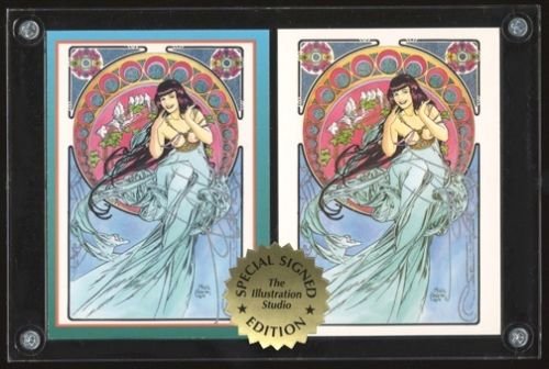 SIGNED Steve Woron 2 BETTY PAGE in Mucha style STUNNING Trading Cards Screwdown