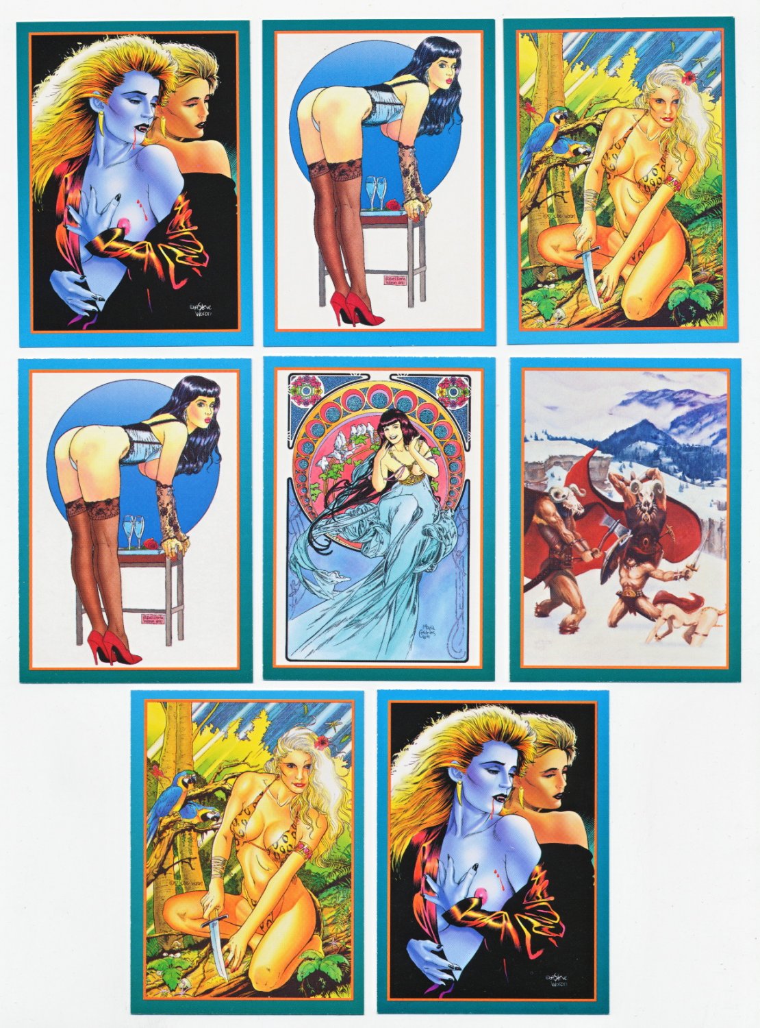 2 Lot~Steve Woron Female Fantasy SIGNED Promo Card Sets 1 & 2 Betty Page& Sheena