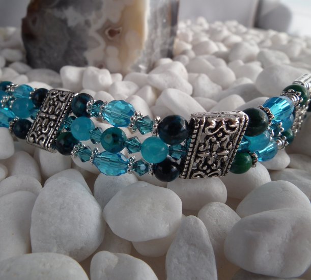 ***SOLD*** Blue Jade and Jasper Triple Bracelet